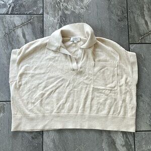 🤍 Banana Republic Oatmeal Cream Size XS/S Cotton Linen Short Sleeveless Polo